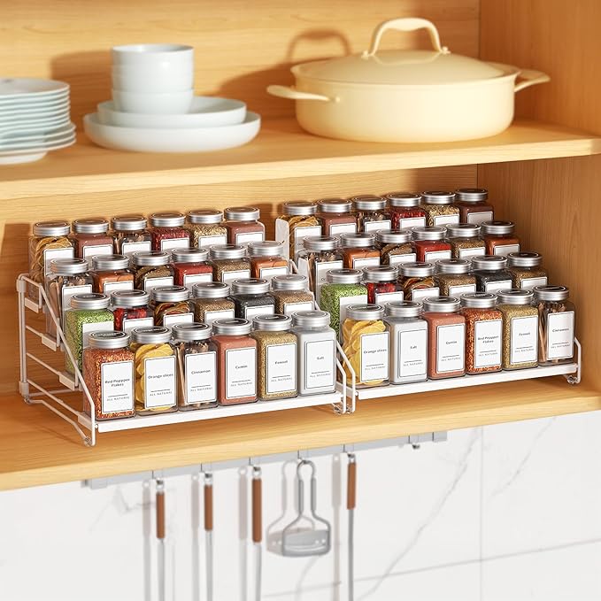 BOIVSHI Spice Organization for Cabinet, Spice Rack Organizer, Spice Rack Organizer for Cabinet, Depth Adjustable Seasoning Organzier Organizer for Cabinet, Countertop, Pantry, Metal, White (2 Pack) - Image 2