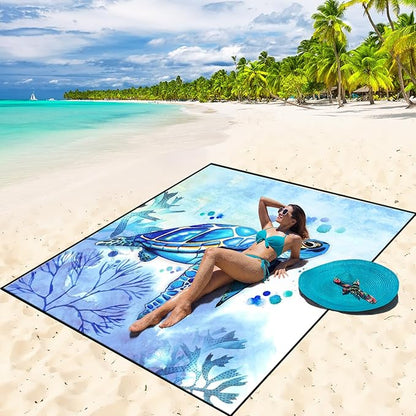 WIWIGO Beach Blanket Waterproof Sandproof Beach Mat 79" X 83"/10'x9'for 2-8 Adults Quick Drying Outdoor Picnic Mat Beach Accessories for Travel, Camping, Hiking by WIWIGO