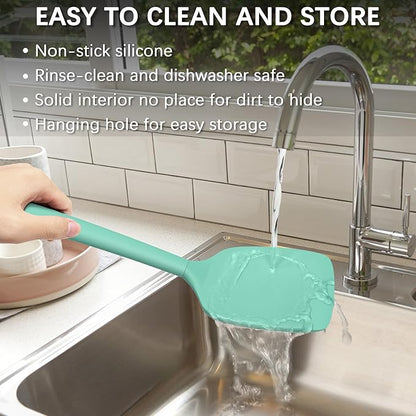 Coukre 2 Pack Silicone Spatula Set, High Heat Resistant, BPA Free Kitchen Spatula, Solid & Slotted Turner for Non-Stick Pans, Sautéing, and Flipping (2, PureAquaGreen) - Image 6