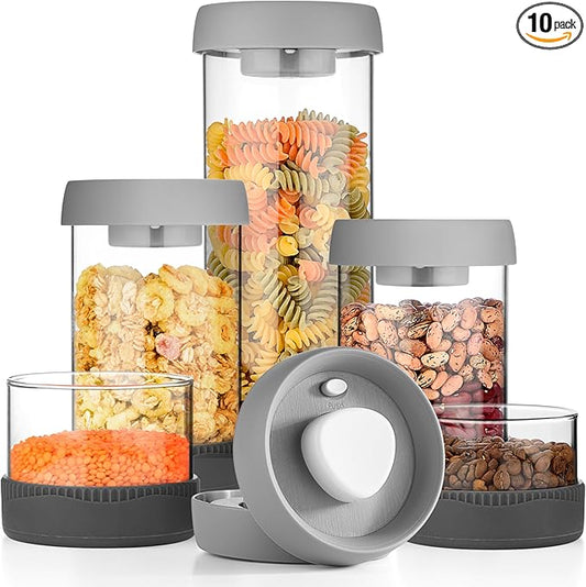 Glass Canisters Set - Kitchen Leakproof Seal Food Storage Jars - Coffee Bean Container - Pack of 5 Glass Canisters With Vacuum Airtight Lids for Cereal, Pet Treats, Nuts, Candy by Dokaworld