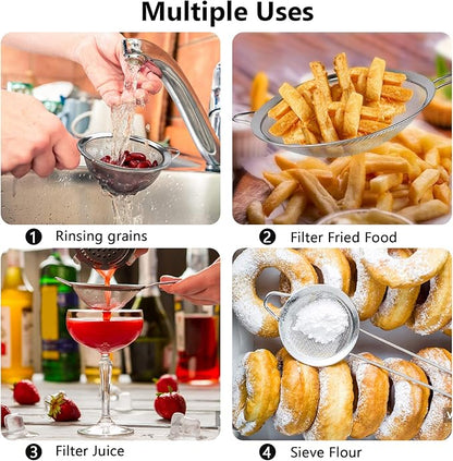3Pcs Super Wire Extra Fine Mesh Strainer with Handle, Small Medium Large Size Sifter Metal Strainer Set, Stainless Steel Sieve Fine Mesh Strainers for Kitchen Rice Juice Quinoa Food Flour Baking YLYL - Image 4