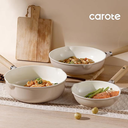 CAROTE 8" Ceramic Frying Pan Skillet, Non Stick Frying Pan Chef's Pan, Healthy & PFOA/PFAS Free, Induction-Compatible, Taupe - Image 7