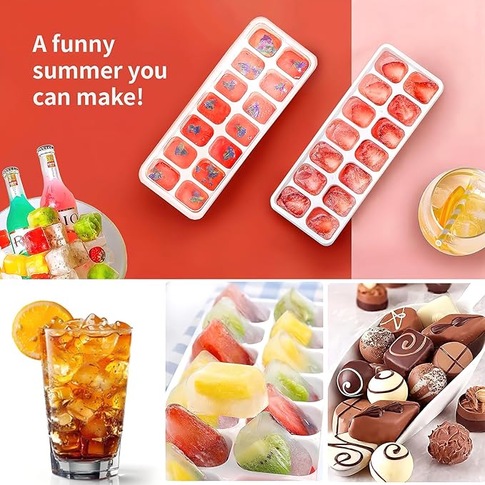 Ice Cube Trays 4 Pack, Airabc Silicone Ice Cube Trays with Removable Lid, Easy-Release Flexible 14-cube Ice Trays, LFGB Certified and BPA Free, Stackable Ice Trays with Covers for Cocktail, Freezer - Image 2