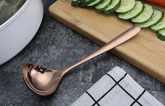 Comicfs Soup Ladle, 4 Pack Durable SUS 304 Stainless Steel with Polished Titanium Plated Big Volume Soup Spoon, Kitchen Gadget Utensil 8-Inch (Rose Gold) - Image 4