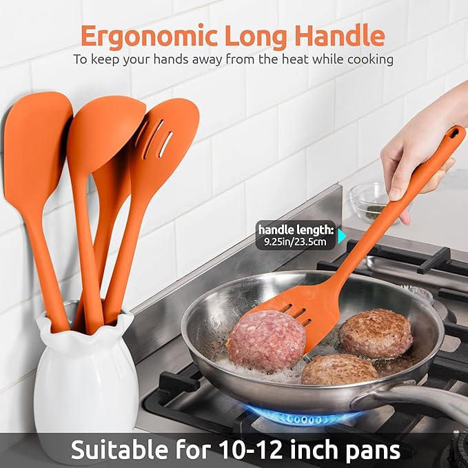 Silicone Kitchen Cooking Utensil Set: U-Taste 600ºF Heat Resistant 13.6in Extra Long Kitchen Tools, Food-Grade Non-Stick Spatula Turner Spoon Ladle for Stir Frying, Serving, Mixing (5 Pieces, Orange) - Image 6