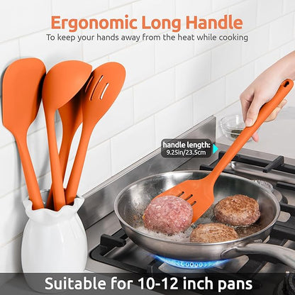 Silicone Kitchen Cooking Utensil Set: U-Taste 600ºF Heat Resistant 13.6in Extra Long Kitchen Tools, Food-Grade Non-Stick Spatula Turner Spoon Ladle for Stir Frying, Serving, Mixing (5 Pieces, Orange) - Image 6
