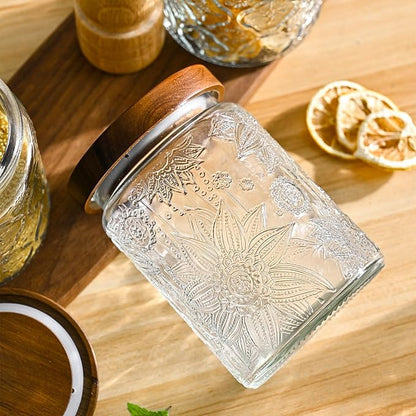 Adodeen 24oz Vintage Glass Canister With Lid Small Glass Jars Wide Mouth Mason Jars Airtight Coffee Canisters Kitchen Storage Containers For Sugar Tea Spice Flour Candy Cookie Cereal Cute Decorative - Image 3