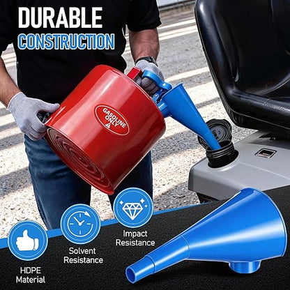 Plastic Funnel for Type I Metal Safety Cans, Compatible with Eagle F15FUN, Fits 1/2/5 Gallon Cans, 10" HDPE Funnel, Includes Diesel Only, Gasoline Only, Mixed Fuel Stickers(1 Pack,Blue)