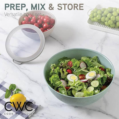COOK WITH COLOR Mixing Bowls with Lids - 12 Piece Plastic Nesting Bowls Set includes 6 Prep Bowls and 6 Lids, Microwave Safe Mixing Bowl Set, Mint Rhombus - Image 6