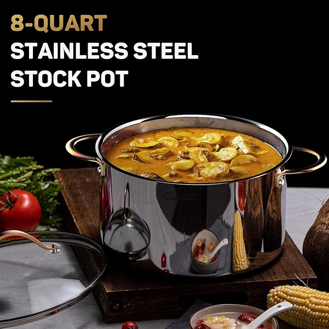 Ciwete 8 Quart Stock Pot, 3 Ply Whole Clad Stainless Steel Stock Pot, 8 QT Cooking Pot with Lid, Induction Pot for Cooking, 18/10 Stainless Steel Cookware Stockpots Oven, Gas and Dishwasher Safe - Image 7