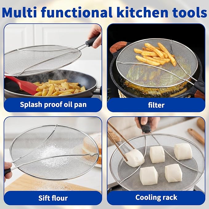 Splatter Screen for Frying Pan - 10’’ Stainless Steel Grease Splatter Guard with Grip Handle- Ultra Fine Mesh Cover Oil Splash when Sizzling Bacon, Cooking Fried Chicken or Popcorn - Image 6