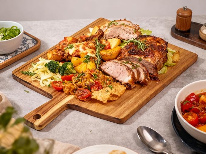 Large Acacia Wood Cutting Board with Handle 17''X13'', Charcuterie Board, Serving Board, Chopping Board for Meat, Cheese, Bread, Vegetables & Fruits (Square) - Image 10
