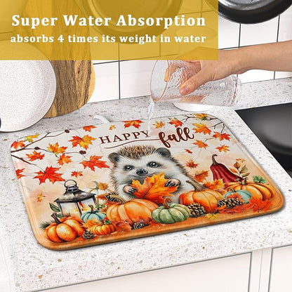 Happy Fall Dish Drying Mat - Cute Hedgehog Absorbent Drying Pad for Kitchen Counter - Image 7