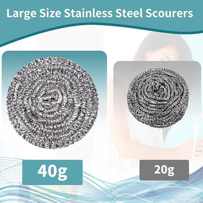 Carrie Joe Stainless Steel Scourer Heavy Duty Scrubber Pads Steel Wool Pack of 6,40g - Image 3