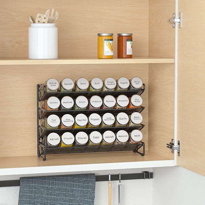 SpaceAid Spice Rack Organizer with 28 Spice Jars, 386 Spice Labels, Chalk Marker and Funnel Set for Cabinet, Countertop, Pantry, Cupboard or Door & Wall Mount - 28 Jars, 13.4" W × 10.8" H, White - Image 2