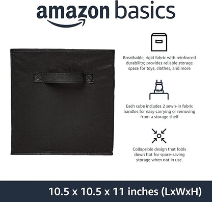 Amazon Basics Collapsible Fabric Storage Bins Organizer with Handles, Sturdy, Foldable, 10.5" x 10.5" x 11", Black, 6-Pack - Image 2