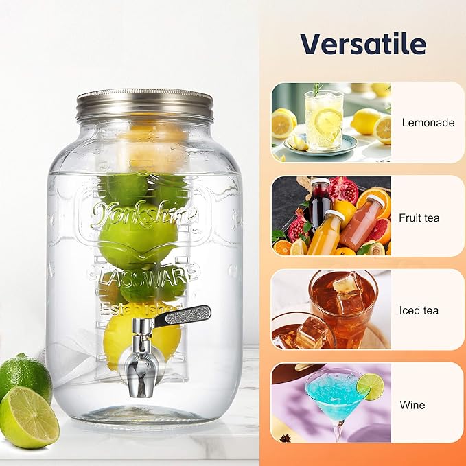 2 Gallon Drink Dispensers for Parties, 2 Pack Glass Beverage Dispenser with Stand & 18/8 Stainless Steel Spigot, Lemonade Jug for Wedding, Picnic, BBQ - Image 5