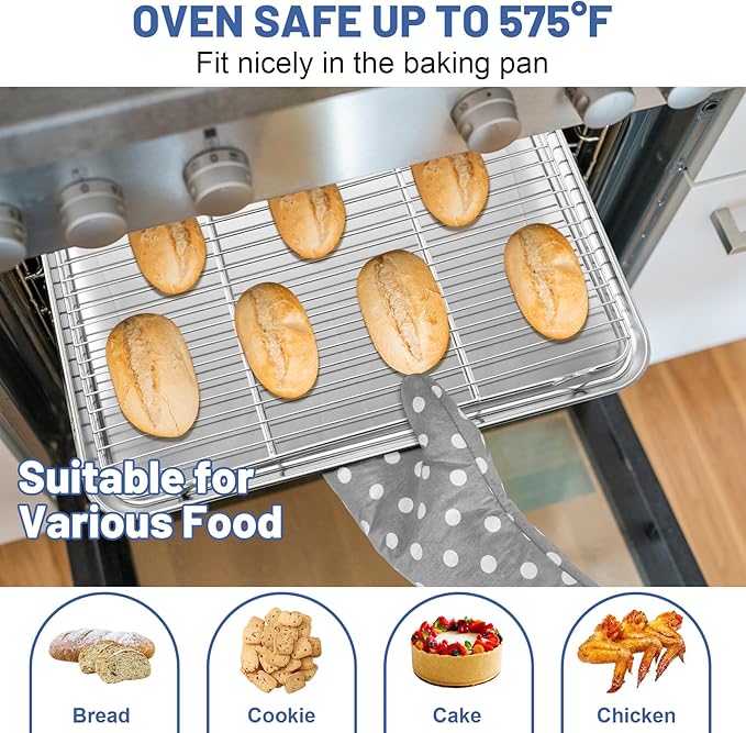 TeamFar Cooling Rack, 16.6” x 11.45” Stainless Steel Wire Baking Rack for Cooking Roasting Grilling, Fit for Oven Pan, Oven & Dishwasher Safe, Non-toxic & Heavy-Duty, 2PCS - Image 4
