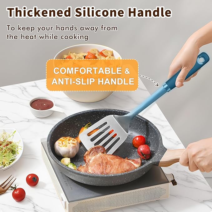 2 Pcs Silicone Stainless Steel Spatulas Set, Metal Spatula Solid & Slotted Turner, Heavy Duty Sturdy Spatula for Kitchen Use, High Heat Resistant Cooking Utensils for Fish Eggs Pancakes, Easy to Clean - Image 3