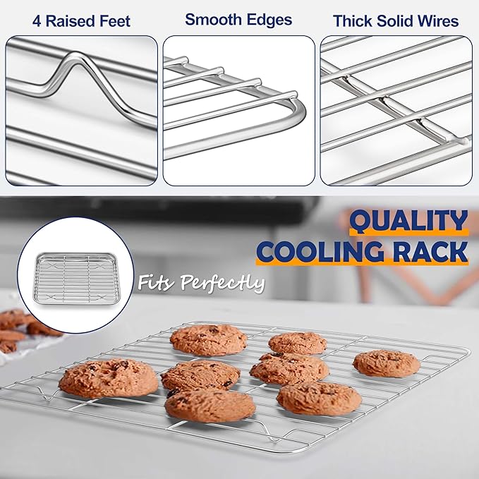 9 Inch Baking Sheet Pan with Rack Set, Joyfair Stainless Steel Toaster Oven Pans Tray & Cooling Racks for Cookie/Jelly Roll/Bacon/Meat, Commercial Metal & Rust-free, Dishwasher Safe - Image 4