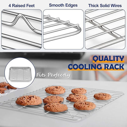 10.4 Inch Baking Sheet Pan with Rack Set, Joyfair Stainless Steel Toaster Oven Pans Tray & Cooling Racks for Cookie/Jelly Roll/Bacon/Meat, Commercial Metal & Rust-free, Dishwasher Safe - Image 4