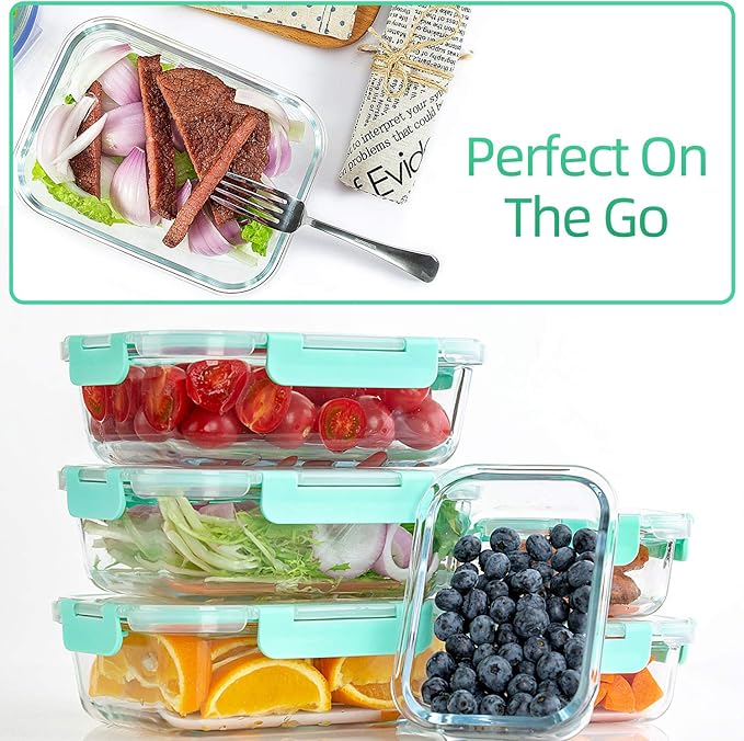 C CREST [10-Pack] Glass Food Storage Containers with Lids, Airtight, BPA Free, Meal Prep Containers for Kitchen, Home Use - Image 6