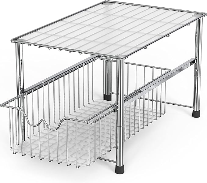 DecoBrothers Stackable Under Sink Organizer with Sliding Basket, Chrome - Image 3