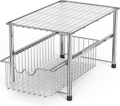 DecoBrothers Stackable Under Sink Organizer with Sliding Basket, Chrome - Image 3