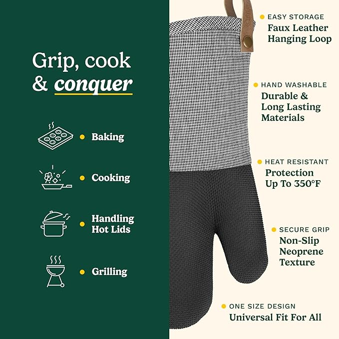 Cuisinart Kitchen Oven Mitts – Heat-Resistant Kitchen Mitts for Oven with Non-Slip Neoprene Palm, Long Cuff, and Cotton Filling – Durable Oven Gloves for Cooking, Baking, & Grilling - Image 5