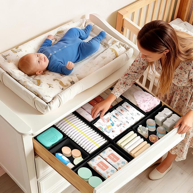 DIMJ Drawer Organizer Clothes Storage - 18 Pack Baby Dresser Organizer for Nursery, Foldable Drawer Dividers for Bedroom Closet Organization, Fabric Storage Bins for Socks, Underwears, Bras - Image 2