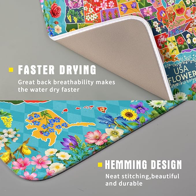 Flower Map Dish Drying Mat American Floral Decoration Coffee Mat for Kitchen Counter - Image 3