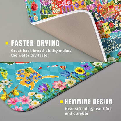 Flower Map Dish Drying Mat American Floral Decoration Coffee Mat for Kitchen Counter - Image 3