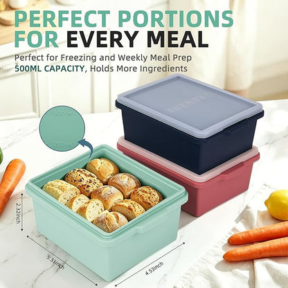 Silicone Soup Freezer Molds with Lids, 2 Cup Extra Large Ice Cube Tray for Meal Prep, BPA-Free, Stackable,Perfect for Freezing Broth, Leftovers, Baked Goods and More, Microwave & Oven Safe - 3 Pack