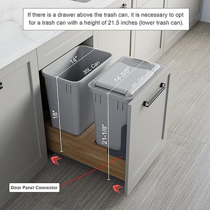 Dowell Double 35Qt Undermount Trash Pull-Out Waste Container with Full Extension Soft-Close Slides, Bottom Mounted, Face Frame/Frameless Min. Cabinet Opening: 15-1/2 Inch Wide-4008 0218 35 - Image 4