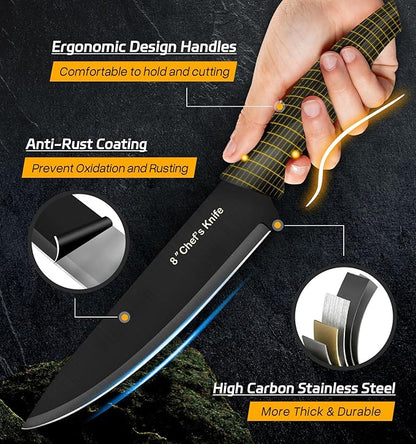 XANAPON Knife Set, 14 Pieces Kitchen Knife Set, High Carbon German Stainless Steel, Dishwasher Safe Cutlery with Sharpener, Black - Image 3