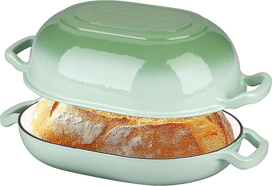 VORRINGARD Enameled Cast Iron Sourdough Bread Oven, Dutch Oven, Loaf Cast Iron Bread Pan for Homemade Bread Baking, Meatloaf Pan with Lid, 7QT, Green by Unknown