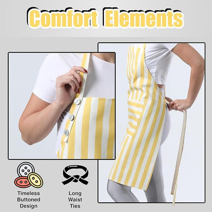 TOSHEX Kitchen Apron Waterdrop Resistant Cotton Apron with adjustable Aprons for Women with Pockets Cooking Apron Chef Apron for Men (1, Yellow)