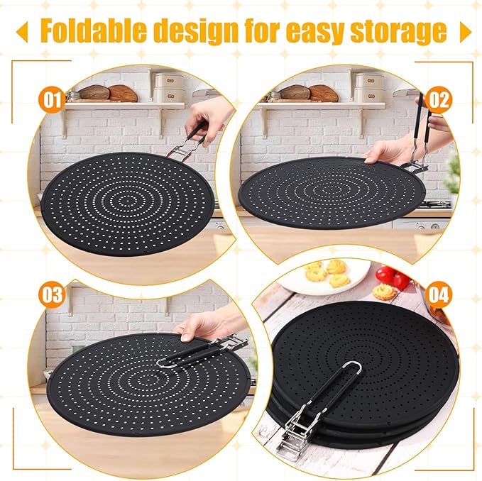 Tioncy 3 Pcs Silicone Splatter Screen for Frying Pan Grease Oil Splatter Collapsible Splash Guard Heat Resistant Multi Use for Baking and Cooking(Black) - Image 3