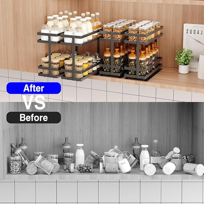 Mustorn 4 Pack Pull Out Spice Rack Organizer for Cabinet, 2 Tier Metal Slide Out Seasoning Organizer and Storage Heavy Duty Vertical Spice Rack Shelf Pullout for Kitchen Cabinets No Drilling (Black) - Image 9