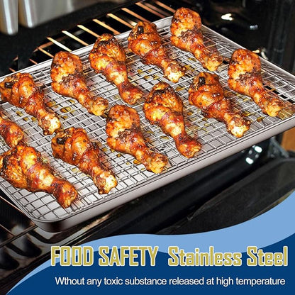17.5 Inch Baking Sheet Pan with Cooling Rack Set, Joyfair Stainless Steel Toaster Oven Tray Pans with Grid Racks, Rectangular Bakeware for Cookie/Bacon, Heavy Duty & Rust-free, Dishwasher Safe
