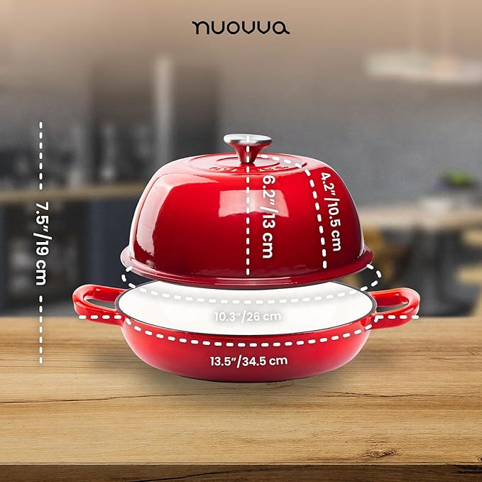 Enamelled Cast Iron Dutch Oven Pot – Dutch Oven For Sourdough Bread Baking – Cast Iron Bread Pot – Red, 6 Quarts, 26cm – by Nuovva - Image 2
