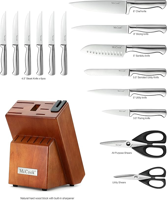 McCook® Knife Sets, German Stainless Steel Kitchen Knife Block Sets with Built-in Sharpener (Pack of 2) - Image 2