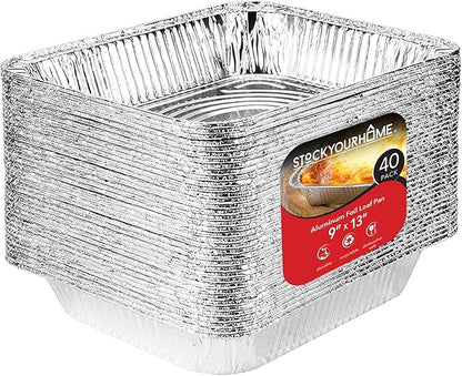 Stock Your Home 9x13 Aluminum Pans (40 Pack) - Disposable and Recyclable Foil Trays - Half Size Steam Table Deep Pans - Tin Foils for Cooking, Heating, Storing, Prepping Food by StockYourHome