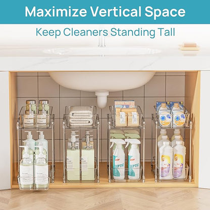 Vtopmart 4 Pack Higher Bathroom Organizer, 2 Tier White Under Sink Organizers Vanity Countertop Storage Container,Cabinet Drawers Bins, Pull-Out Organization with Track for Pantry, Kitchen - Image 9