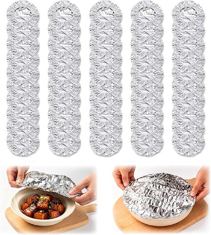 Reusable Aluminum Foil Food Cover, Heat-Insulating, Freshness-Preserving, Flexible Kitchen Lids for Meal Prep Baking Leftovers and Food Storage (50)