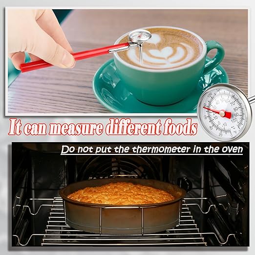 14 Pcs Stainless Steel Food Thermometer with 1 Inch Dial Pocket Kitchen Thermometer Instant Read for Milk Foam Frothing Meat Coffee Drinks Chocolate Water Oven Cooking Probe Long Stem