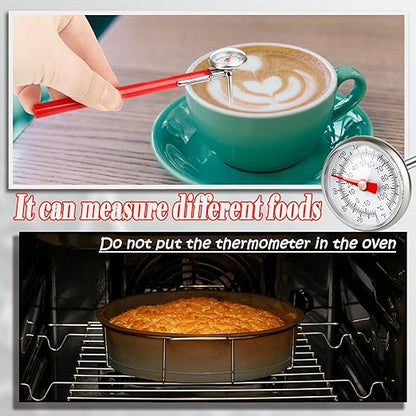 14 Pcs Stainless Steel Food Thermometer with 1 Inch Dial Pocket Kitchen Thermometer Instant Read for Milk Foam Frothing Meat Coffee Drinks Chocolate Water Oven Cooking Probe Long Stem