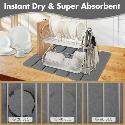 Stone Dish Drying Mat for Kitchen Counter, Eco-friendly, Instant Drying Pad,Diatomaceous Earth Water Absorbing Mat, Foldable and Super Absorbent Dish Drying Stone Mat, 16"×12", Dark Gray - Image 5
