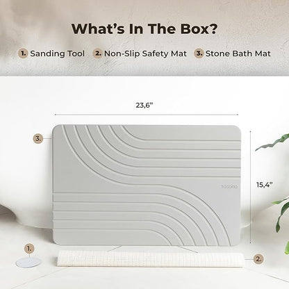 TOSORO - Stone Bath Mat Diatomaceous Earth Shower Mat Non-Slip Super Absorbent Diatomite Stone Bath Mats for Bathroom Floor Quick Drying Natural Easy to Clean (23.5 x 15) - Grey