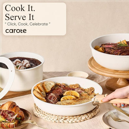 CAROTE 19pcs Pots and Pans Non Stick, Cookware Sets Detachable Handle, Induction Kitchen Pots and Pans,NonStick Cooking Set, Oven/Dishwasher/Fridge Safe, Space Saving - Image 7